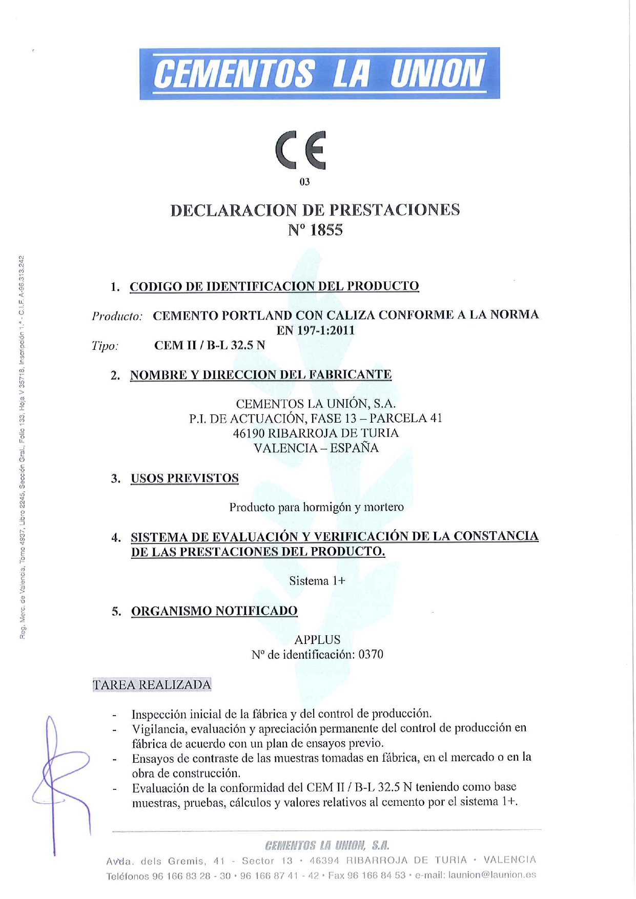 Certificaciones CEMENTOS LA UNION